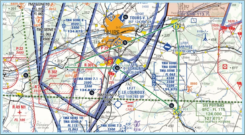 Carte du tracé de navigation VFR